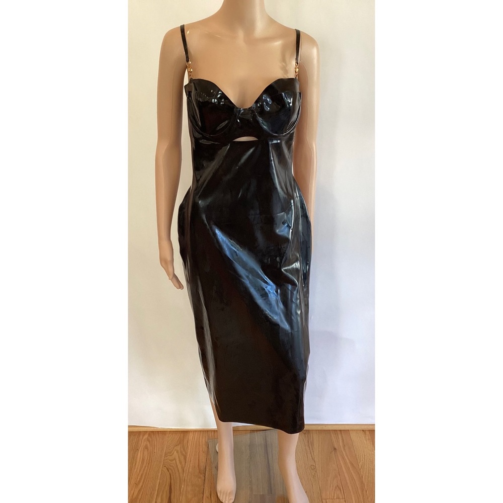 VERSACE LATEX BODY CON MIDI DRESS